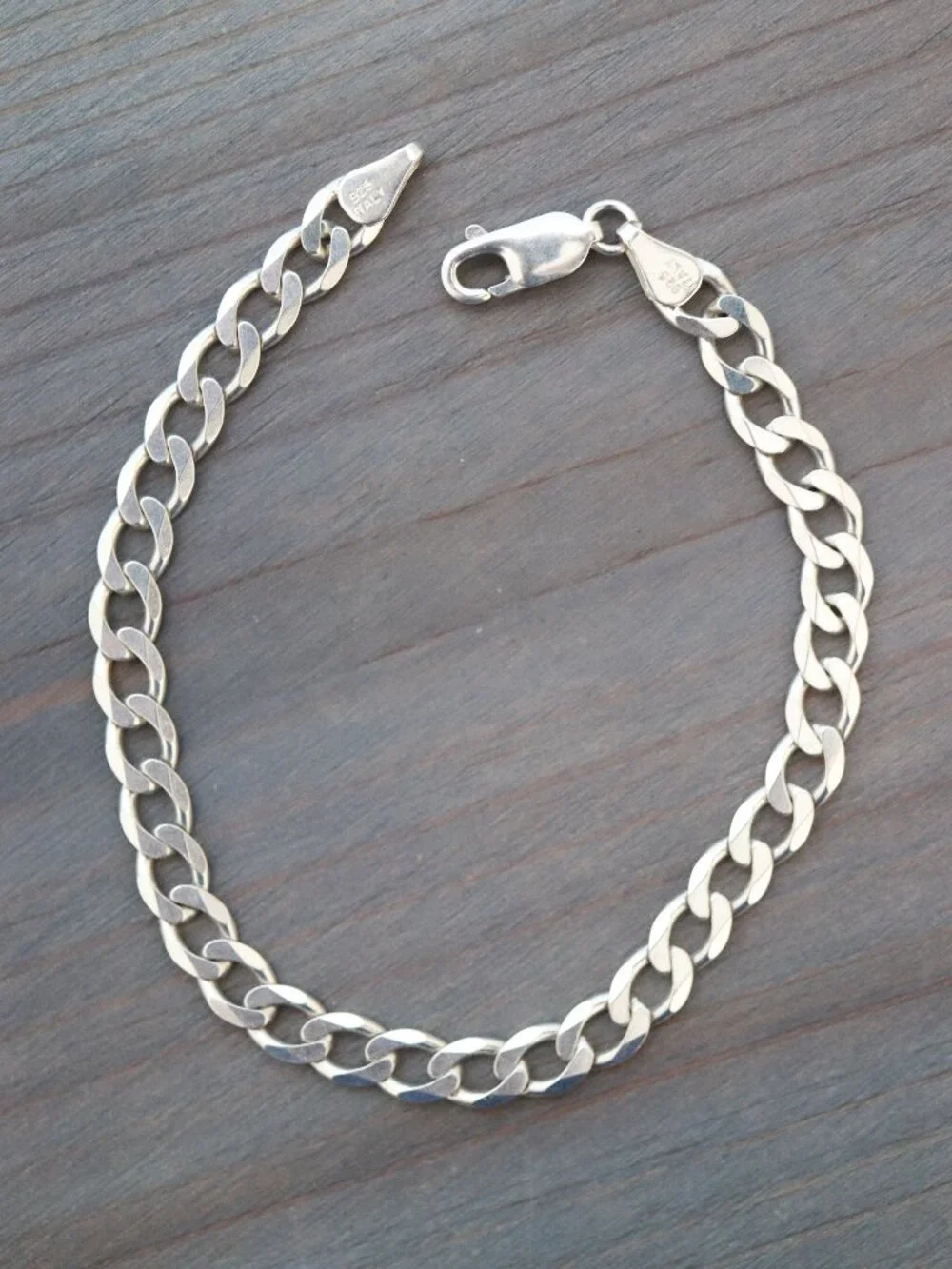 S925 6mm Curb Cuban Link Chain Bracelet Sterling Silver Stamped